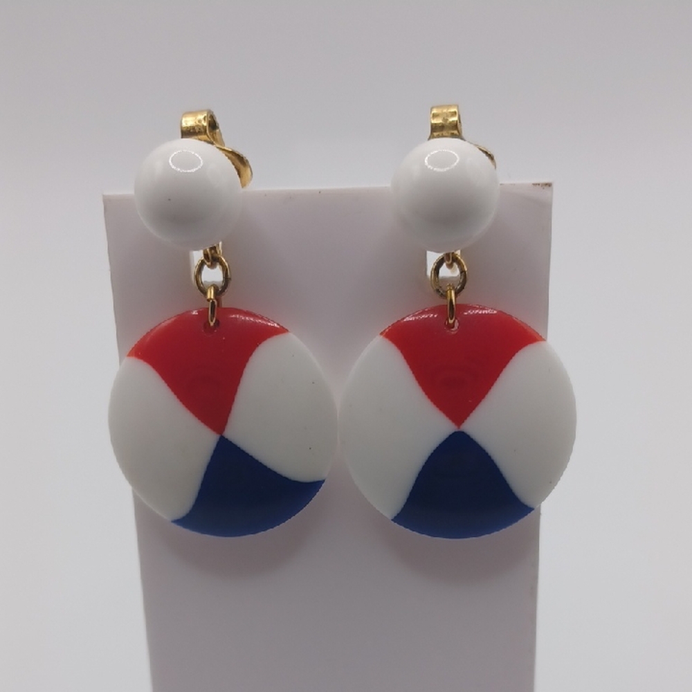 Crown Trifari Red White and Blue Clip On Earrings
